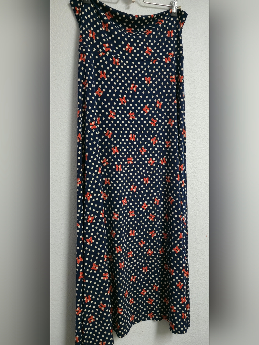 Lularoe Navy Polka Dot & Red Floral Maxi Skirt